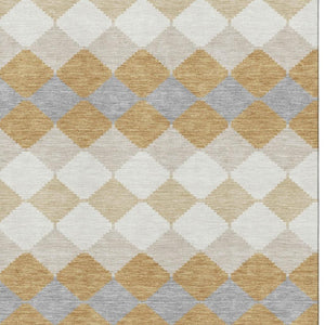 HomeRoots 8' X 10' Gold, Gray & Ivory Geometric Area Rug - Washable, UV Protected & Perfect for Modern Homes 679058