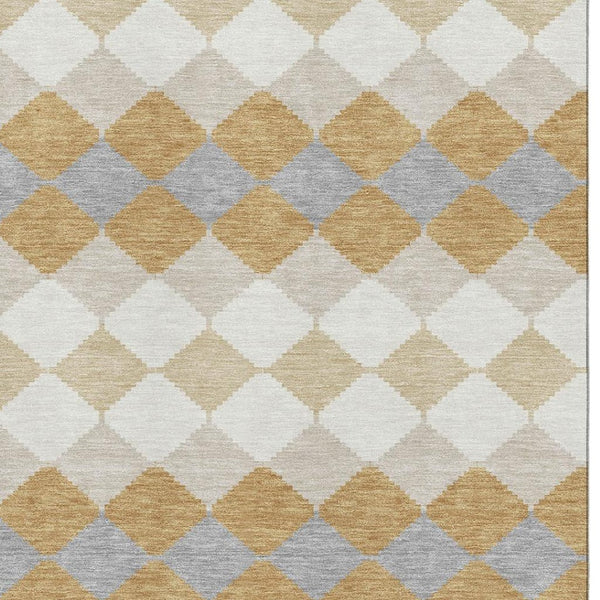 HomeRoots 8' X 10' Gold, Gray & Ivory Geometric Area Rug - Washable, UV Protected & Perfect for Modern Homes 679058