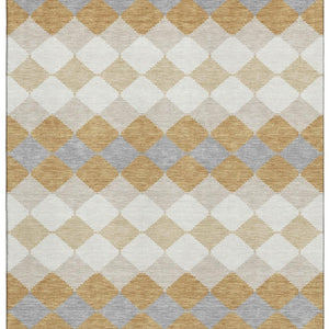 HomeRoots 8' X 10' Gold, Gray & Ivory Geometric Area Rug - Washable, UV Protected & Perfect for Modern Homes 679058