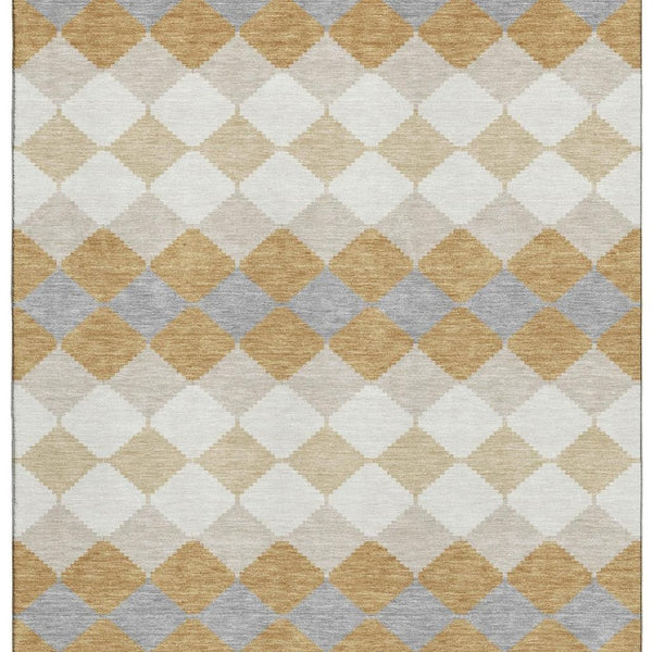 HomeRoots 8' X 10' Gold, Gray & Ivory Geometric Area Rug - Washable, UV Protected & Perfect for Modern Homes 679058