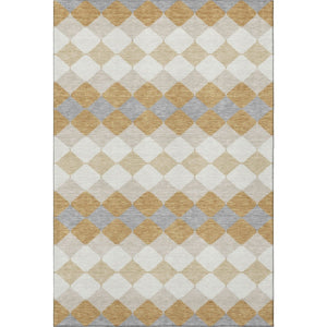 HomeRoots 10' Gold, Gray, and Ivory Geometric Area Rug - Washable, UV-Protected, Stain-Resistant for Homes 679060