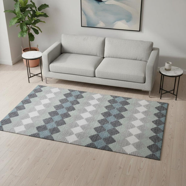 HomeRoots 5' X 8' Gray Ivory Silver Geometric Washable Area Rug - Durable, Stain-Resistant, UV-Protected Design 679062