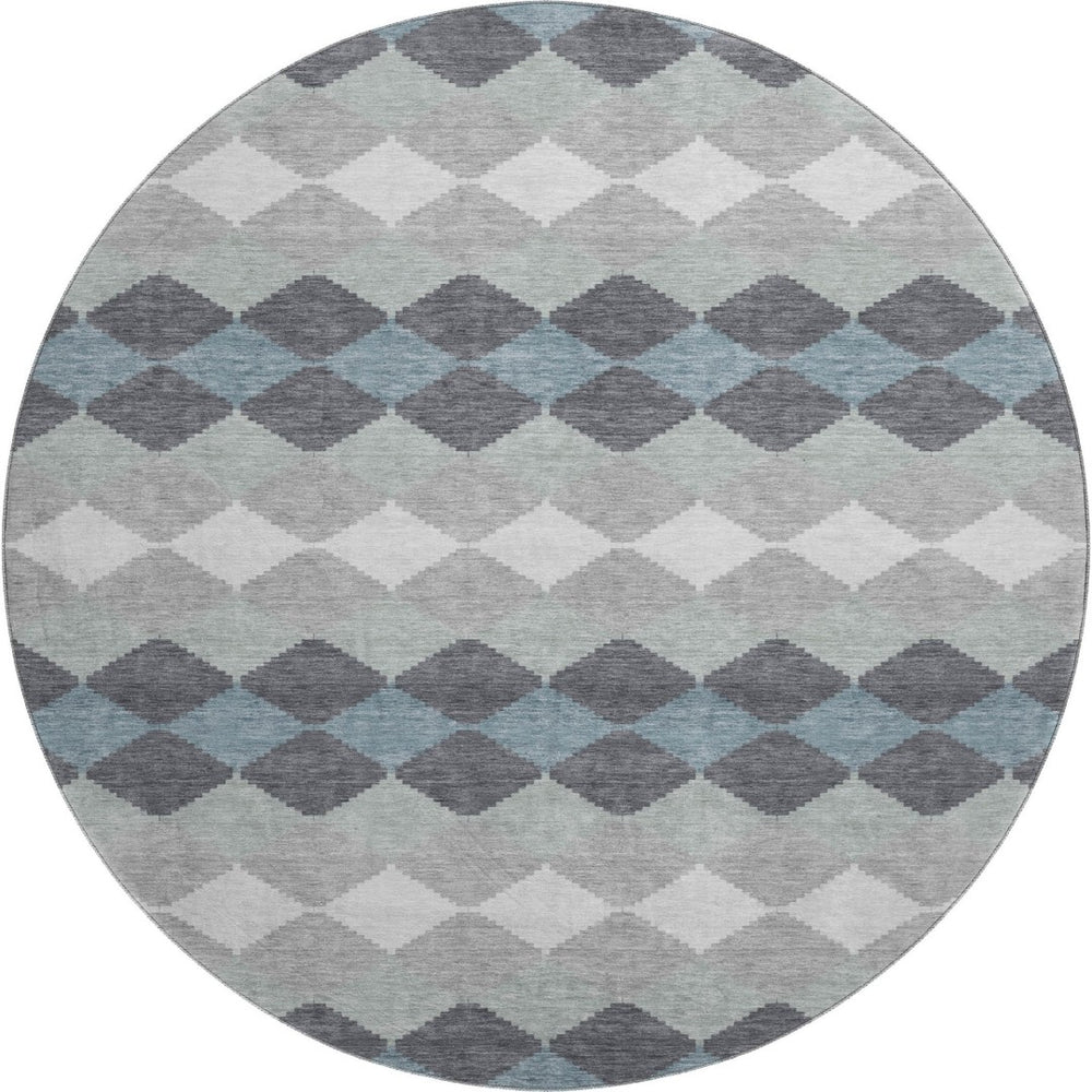 HomeRoots 8' Modern Gray Ivory & Silver Geometric Washable Round Rug with UV Protection for Any Space 679063