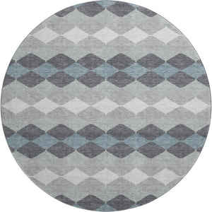 HomeRoots 8' Modern Gray Ivory & Silver Geometric Washable Round Rug with UV Protection for Any Space 679063