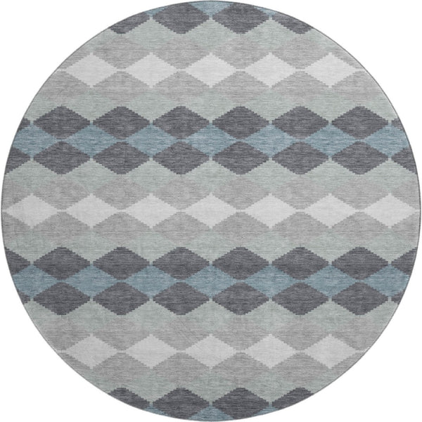 HomeRoots 8' Modern Gray Ivory & Silver Geometric Washable Round Rug with UV Protection for Any Space 679063