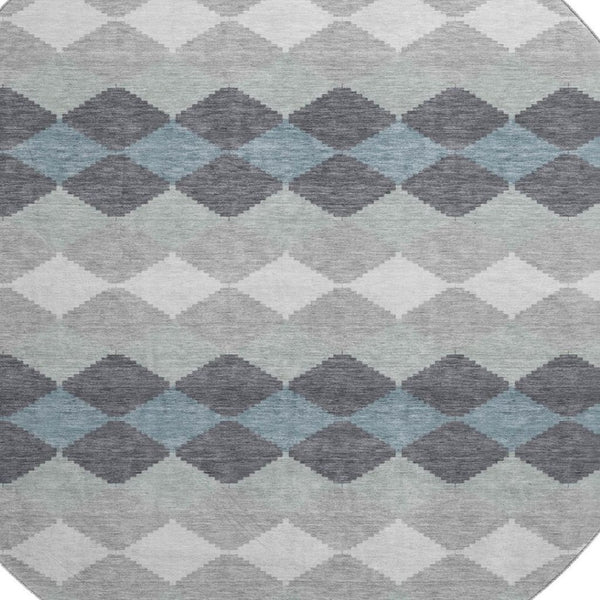 HomeRoots 8' Modern Gray Ivory & Silver Geometric Washable Round Rug with UV Protection for Any Space 679063