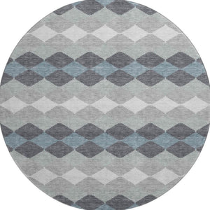HomeRoots 8' Modern Gray Ivory & Silver Geometric Washable Round Rug with UV Protection for Any Space 679063