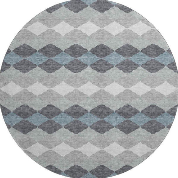 HomeRoots 8' Modern Gray Ivory & Silver Geometric Washable Round Rug with UV Protection for Any Space 679063