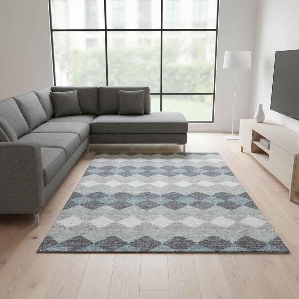 HomeRoots 8' X 10' Stylish Gray, Ivory & Silver Geometric Washable Area Rug - Durable, UV-Protected Design 679064