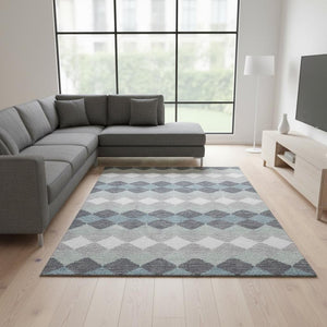 HomeRoots 8' X 10' Stylish Gray, Ivory & Silver Geometric Washable Area Rug - Durable, UV-Protected Design 679064
