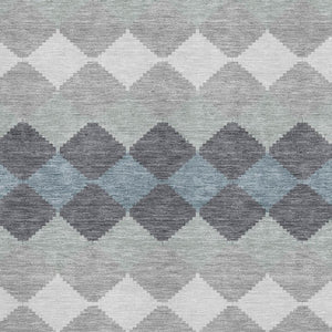 HomeRoots 9' X 12' Gray Ivory Silver Geometric Area Rug – Durable, Washable, Stain-Resistant with UV Protection! 679065