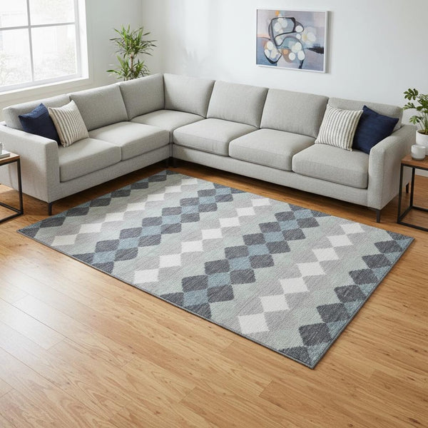 HomeRoots 10' Geometric Gray, Ivory & Silver Washable Area Rug - Durable, UV Protected, Perfect for Families! 679066