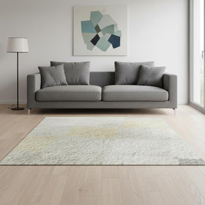 HomeRoots 5' X 8' Ivory Gold Geometric Washable Area Rug - Durable, Stain-Resistant, UV Protected Elegance 679068