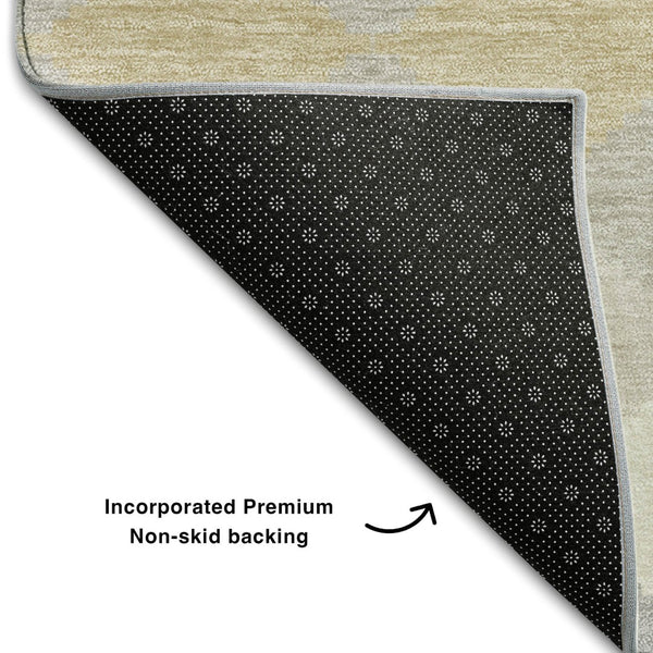 HomeRoots 5' X 8' Ivory Gold Geometric Washable Area Rug - Durable, Stain-Resistant, UV Protected Elegance 679068