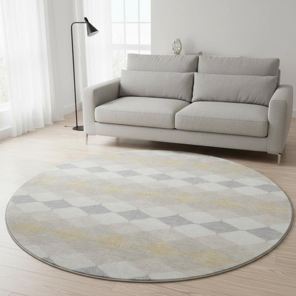 HomeRoots 8' Ivory Gold & Beige Geometric Washable Round Rug – Durable, UV-Protected & Stylish for Homes 679069