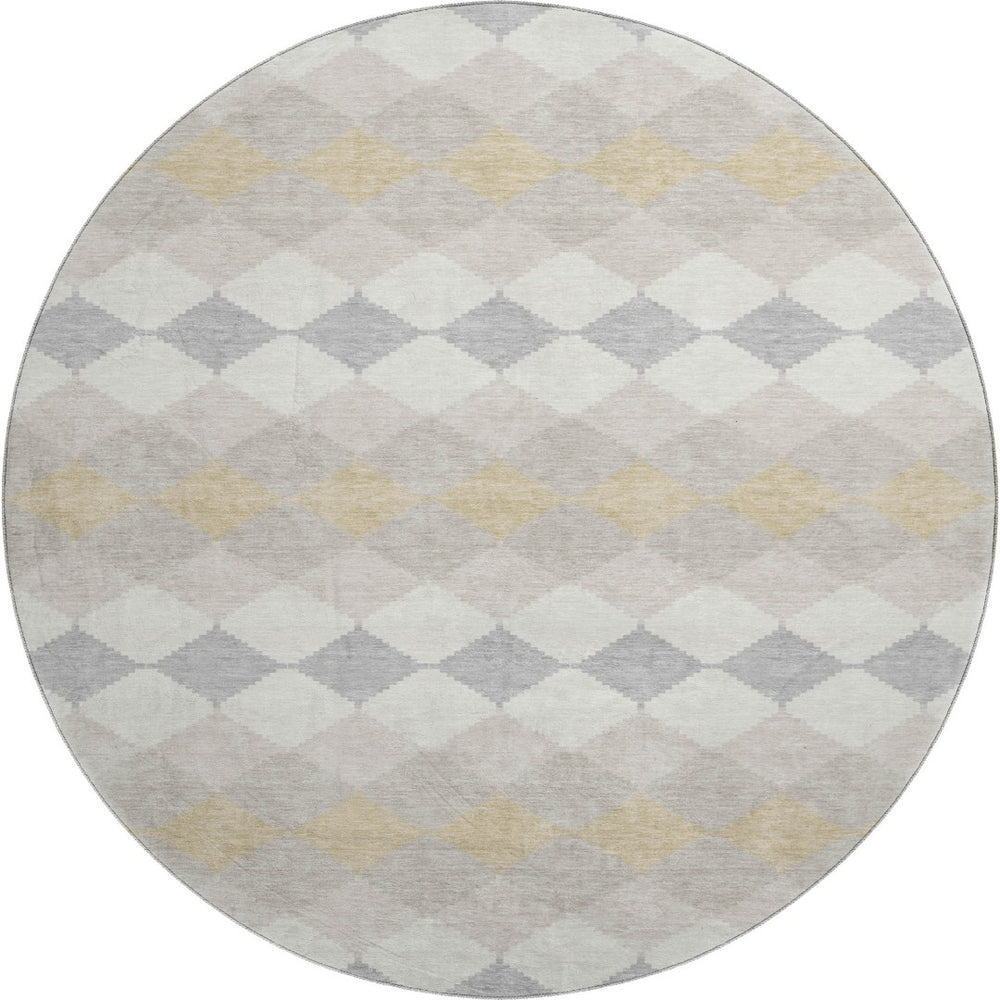 HomeRoots 8' Ivory Gold & Beige Geometric Washable Round Rug – Durable, UV-Protected & Stylish for Homes 679069
