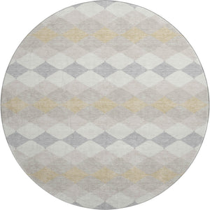HomeRoots 8' Ivory Gold & Beige Geometric Washable Round Rug – Durable, UV-Protected & Stylish for Homes 679069