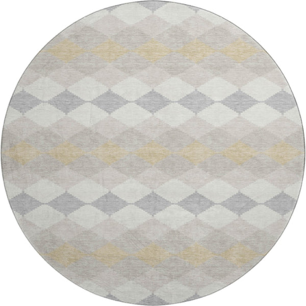 HomeRoots 8' Ivory Gold & Beige Geometric Washable Round Rug – Durable, UV-Protected & Stylish for Homes 679069