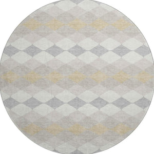 HomeRoots 8' Ivory Gold & Beige Geometric Washable Round Rug – Durable, UV-Protected & Stylish for Homes 679069