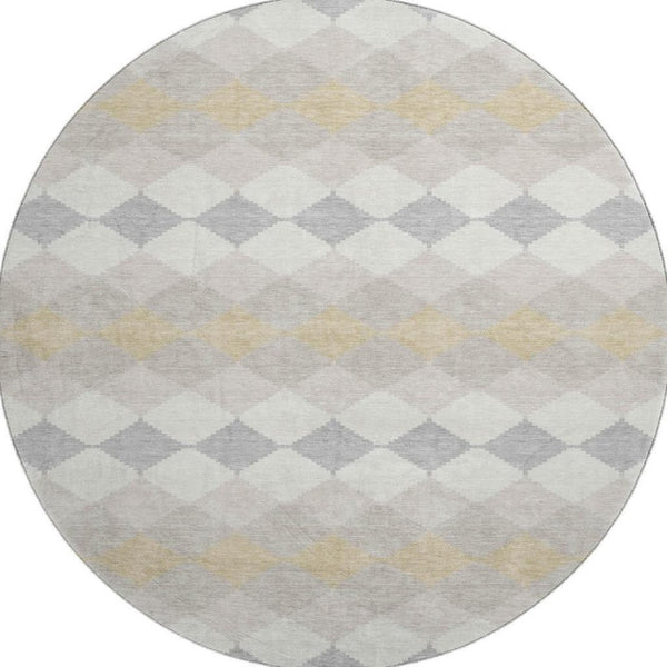 HomeRoots 8' Ivory Gold & Beige Geometric Washable Round Rug – Durable, UV-Protected & Stylish for Homes 679069
