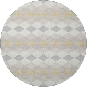 HomeRoots 8' Ivory Gold & Beige Geometric Washable Round Rug – Durable, UV-Protected & Stylish for Homes 679069