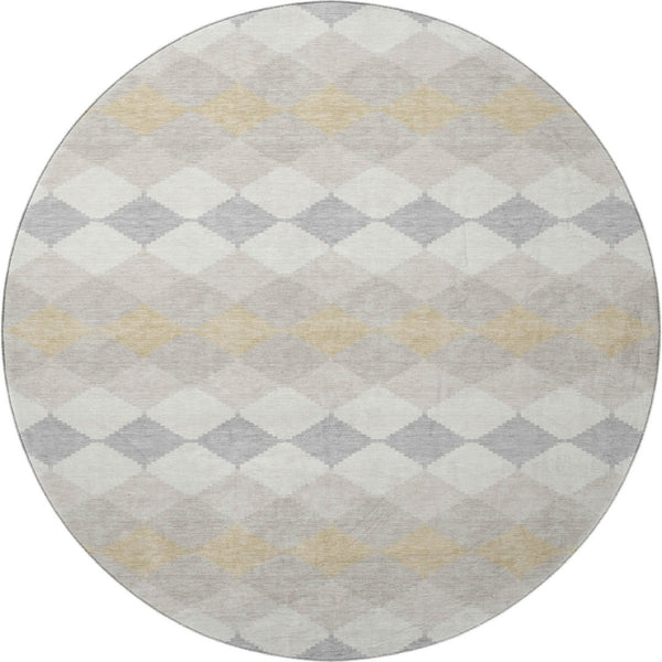 HomeRoots 8' Ivory Gold & Beige Geometric Washable Round Rug – Durable, UV-Protected & Stylish for Homes 679069