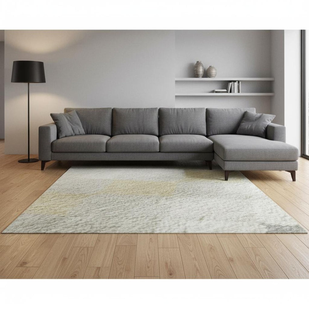 HomeRoots 8' X 10' Ivory Gold Beige Geometric Area Rug - Washable, UV Protected, Stain Resistant for Homes 679070