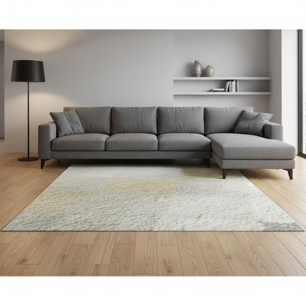 HomeRoots 8' X 10' Ivory Gold Beige Geometric Area Rug - Washable, UV Protected, Stain Resistant for Homes 679070