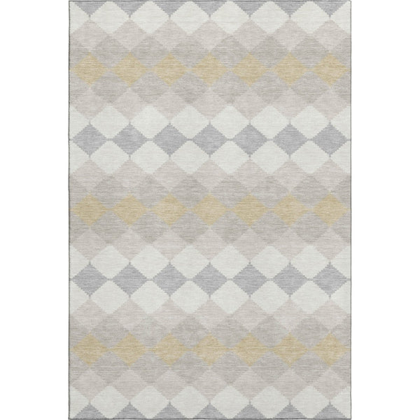 HomeRoots 8' X 10' Ivory Gold Beige Geometric Area Rug - Washable, UV Protected, Stain Resistant for Homes 679070