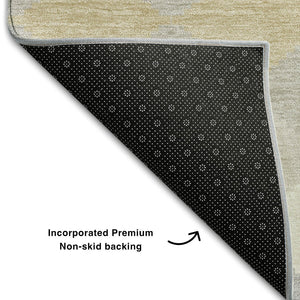 HomeRoots 8' X 10' Ivory Gold Beige Geometric Area Rug - Washable, UV Protected, Stain Resistant for Homes 679070