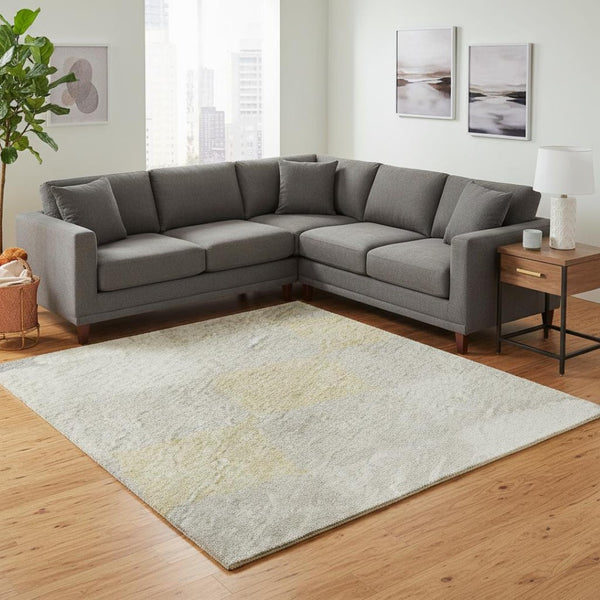 HomeRoots 9' X 12' Ivory Gold Beige Geometric Washable Area Rug - Durable, UV-Protected, Stylish & Easy Care! 679071