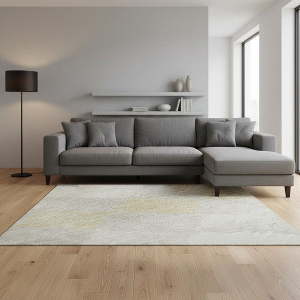 HomeRoots 10' X 14' Ivory Gold Beige Washable Area Rug - Durable Geometric Design with UV Protection & Style 679072