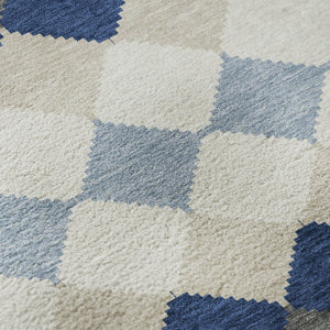 HomeRoots 8' Navy Blue Geometric Washable Round Rug with UV Protection - Durable, Stylish, Pet-Friendly Design! 679075