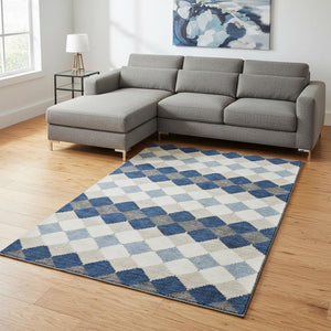 HomeRoots 9' X 12' Washable Navy Blue Geometric Area Rug with UV Protection – Stylish, Durable, and Easy Care! 679077