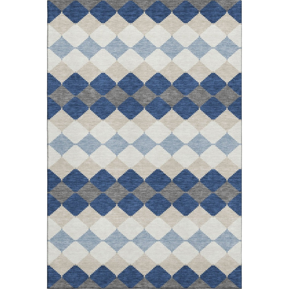 HomeRoots 9' X 12' Washable Navy Blue Geometric Area Rug with UV Protection – Stylish, Durable, and Easy Care! 679077