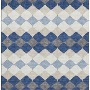 HomeRoots 9' X 12' Washable Navy Blue Geometric Area Rug with UV Protection – Stylish, Durable, and Easy Care! 679077