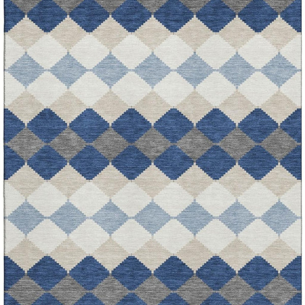 HomeRoots 9' X 12' Washable Navy Blue Geometric Area Rug with UV Protection – Stylish, Durable, and Easy Care! 679077