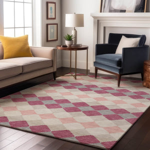 HomeRoots 5' X 8' Pink Ivory Gray Geometric Washable Area Rug - Stylish, Durable, UV-Protected for Every Room 679080