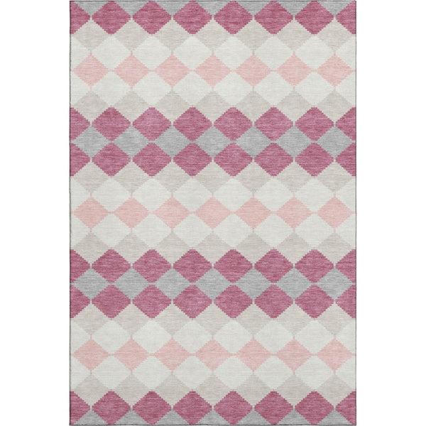 HomeRoots 5' X 8' Pink Ivory Gray Geometric Washable Area Rug - Stylish, Durable, UV-Protected for Every Room 679080