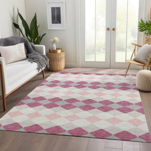 HomeRoots 5' X 8' Pink Ivory Gray Geometric Washable Area Rug - Stylish, Durable, UV-Protected for Every Room 679080