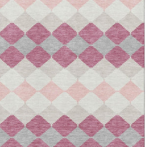 HomeRoots 5' X 8' Pink Ivory Gray Geometric Washable Area Rug - Stylish, Durable, UV-Protected for Every Room 679080