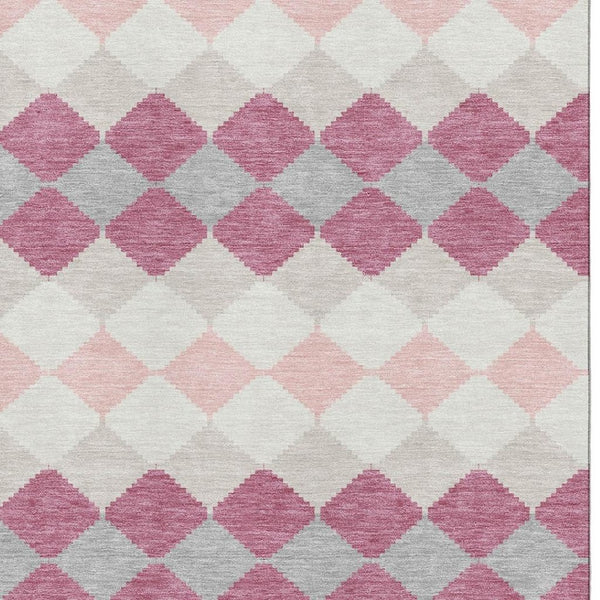 HomeRoots 5' X 8' Pink Ivory Gray Geometric Washable Area Rug - Stylish, Durable, UV-Protected for Every Room 679080