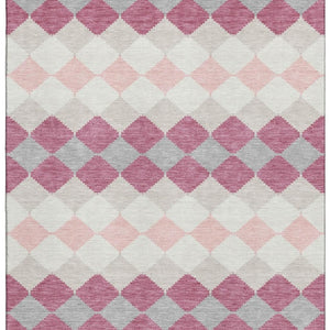 HomeRoots 5' X 8' Pink Ivory Gray Geometric Washable Area Rug - Stylish, Durable, UV-Protected for Every Room 679080