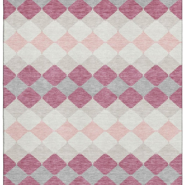HomeRoots 5' X 8' Pink Ivory Gray Geometric Washable Area Rug - Stylish, Durable, UV-Protected for Every Room 679080