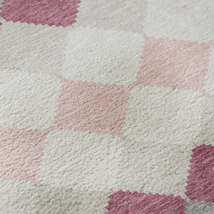 HomeRoots 8' Pink Ivory and Gray Geometric Washable Round Area Rug with UV Protection for Modern Spaces 679081