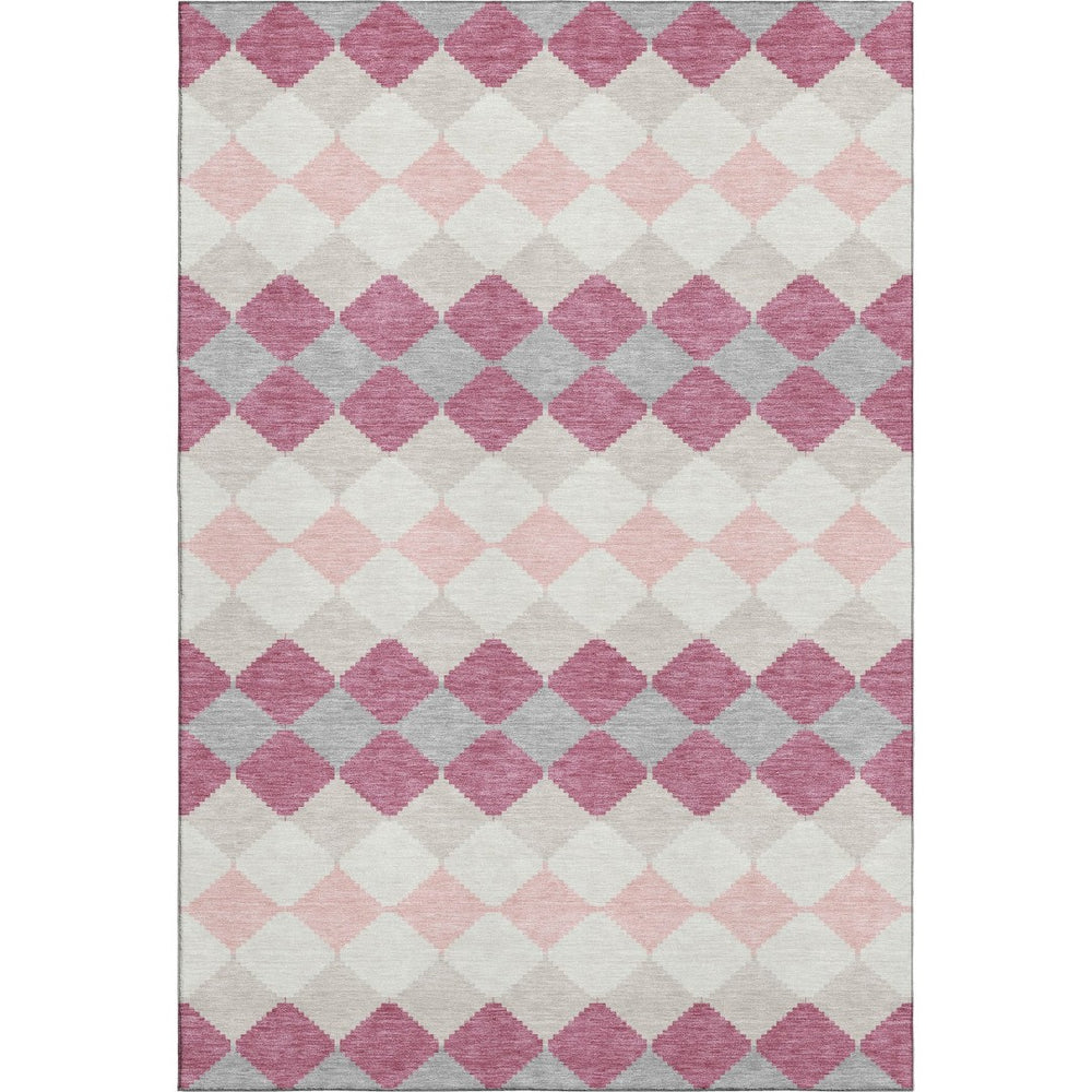 HomeRoots 8' X 10' Stylish Pink Ivory Gray Geometric Washable Area Rug with UV Protection for Family Homes 679082