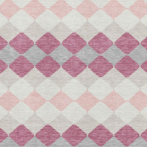 HomeRoots 8' X 10' Stylish Pink Ivory Gray Geometric Washable Area Rug with UV Protection for Family Homes 679082