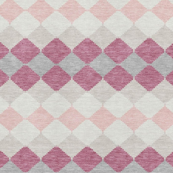 HomeRoots 8' X 10' Stylish Pink Ivory Gray Geometric Washable Area Rug with UV Protection for Family Homes 679082