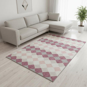 HomeRoots 9' X 12' Chic Pink Ivory Gray Geometric Area Rug - Washable, UV-Protected, Stain-Resistant Design! 679083