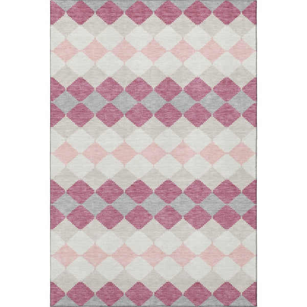 HomeRoots 9' X 12' Chic Pink Ivory Gray Geometric Area Rug - Washable, UV-Protected, Stain-Resistant Design! 679083